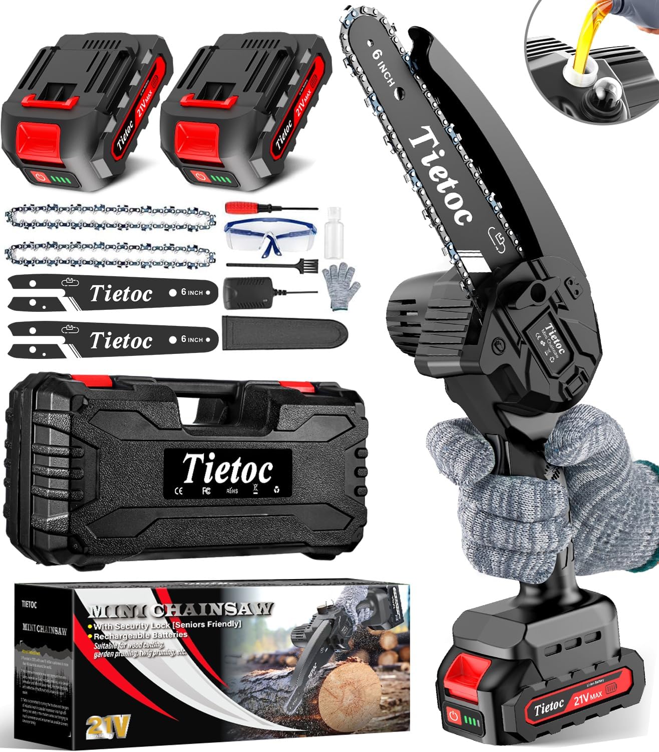 Tietoc Mini Chainsaw 6 Inch Cordless, Portable Electric Chain Saw Small Handheld...