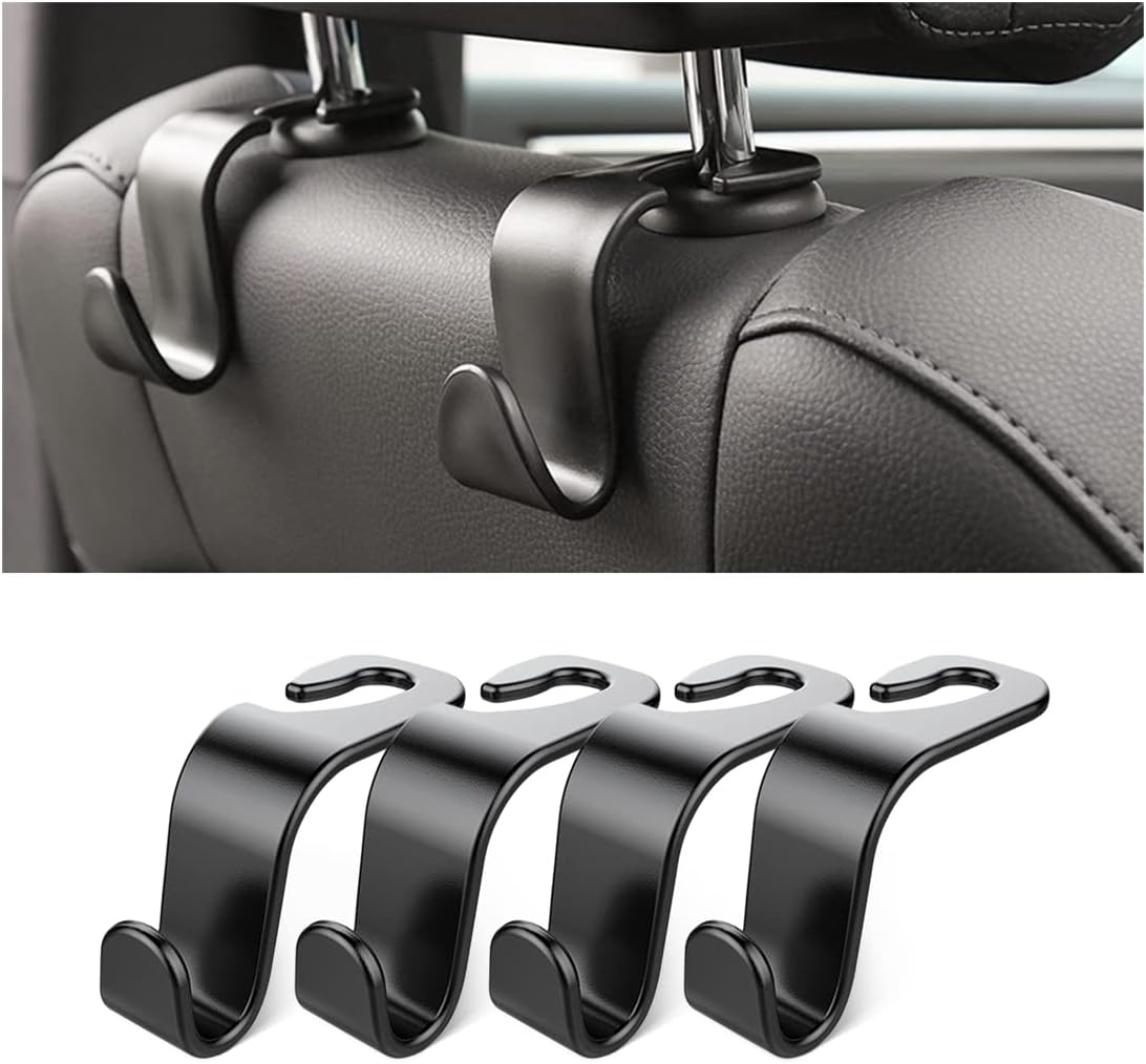 Car Back Seat Headrest Hooks, 4 Pack Black Stylish Back Seat Hanger for Car Hand...