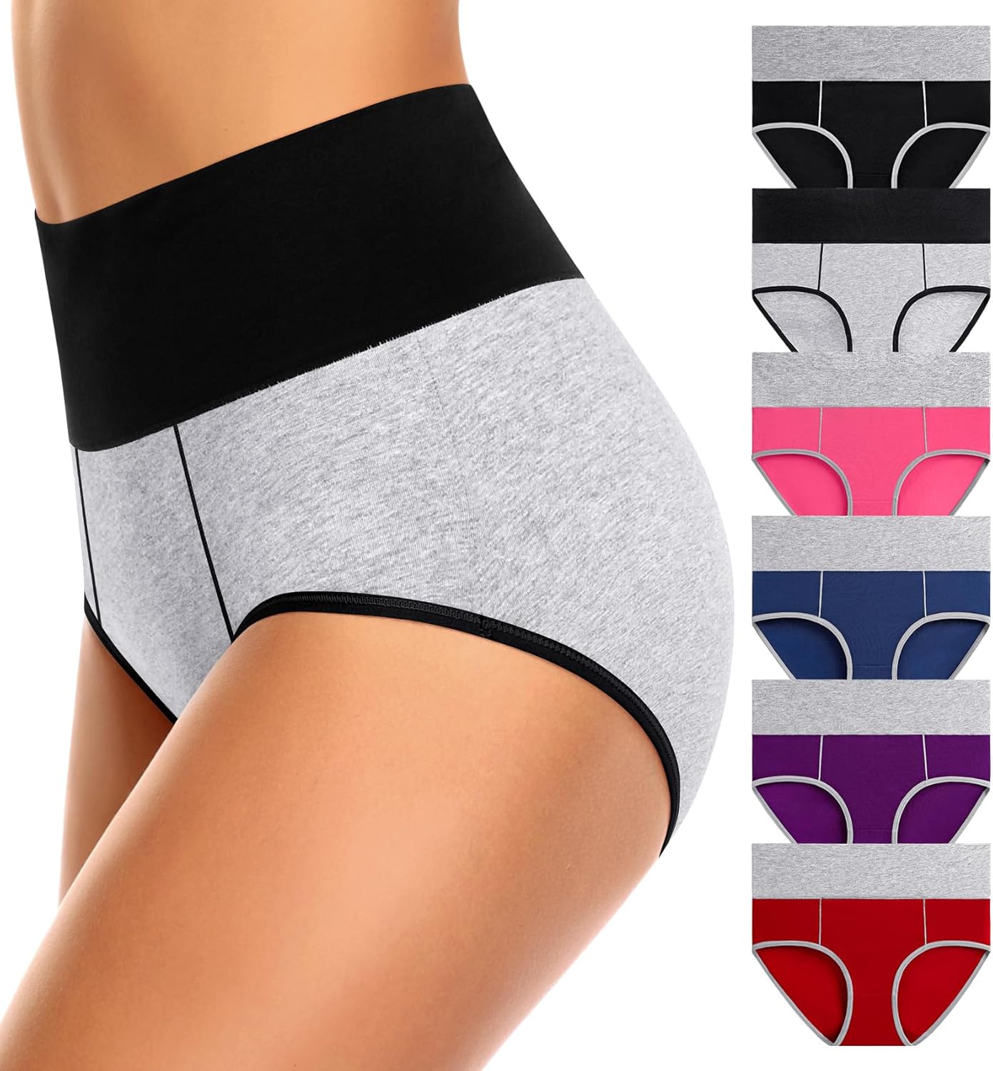 ASIMOON Women's High Waisted Cotton Underwear Tummy Control Panties Soft Full Co...