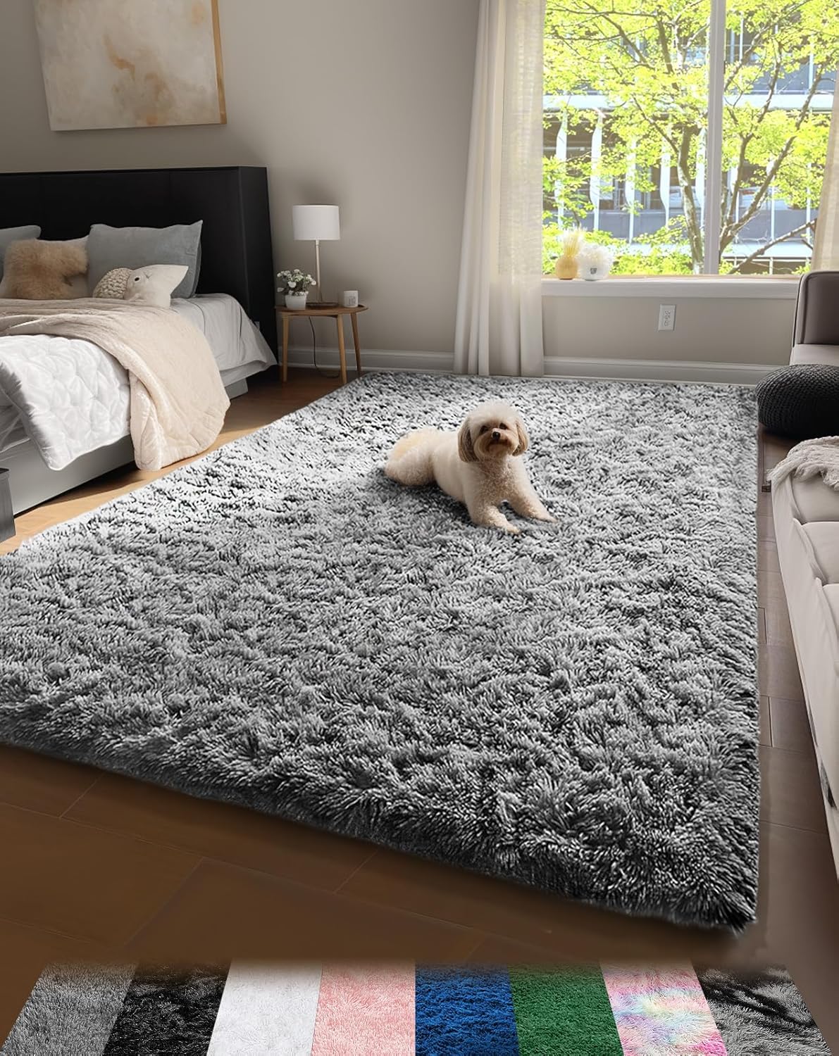 Ophanie Upgrade 4x6 Rugs for Bedroom, Grey, Fluffy Shaggy Soft Area Rug, Gray No...