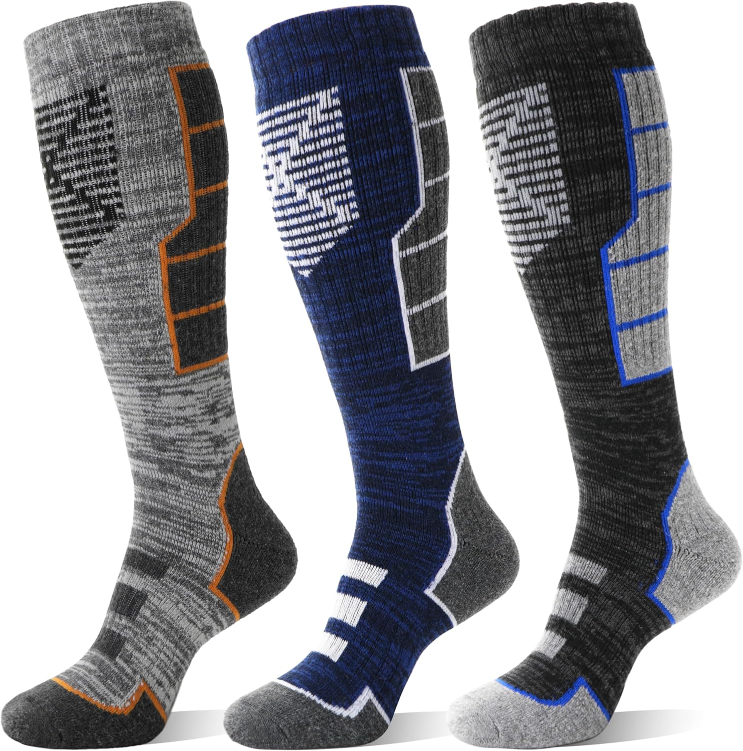 MOSEY KOSY 3 Pairs Unisex Merino Wool Ski Thermal Warm Thick Knee High Long Athl...