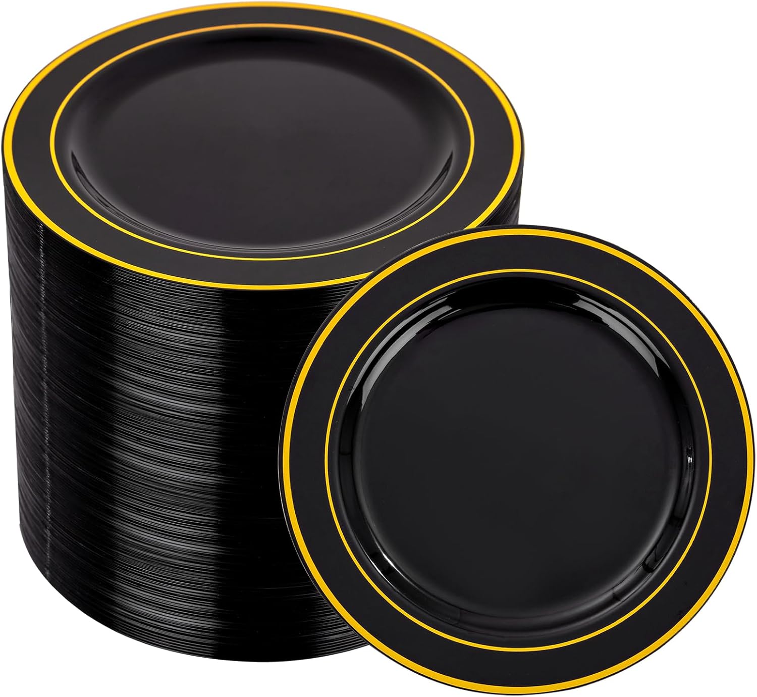 bUCLA 100PCS Black and Gold Plastic Plates - 6.25 inch Disposable Dessert/Salad...