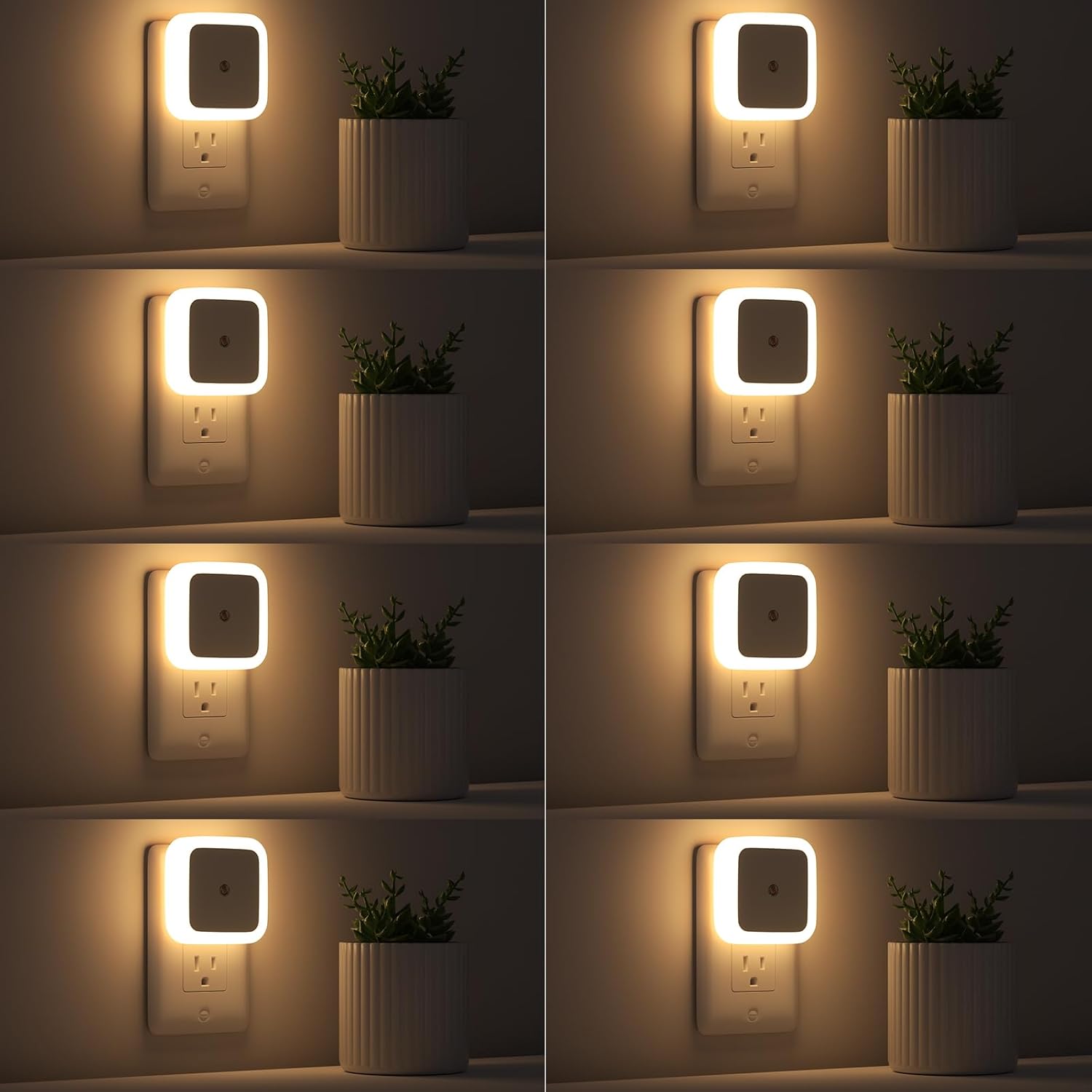 Sujeet 8-Pack Dusk to Dawn Nightlights - Warm White Plug-in Night Lights for Bed...