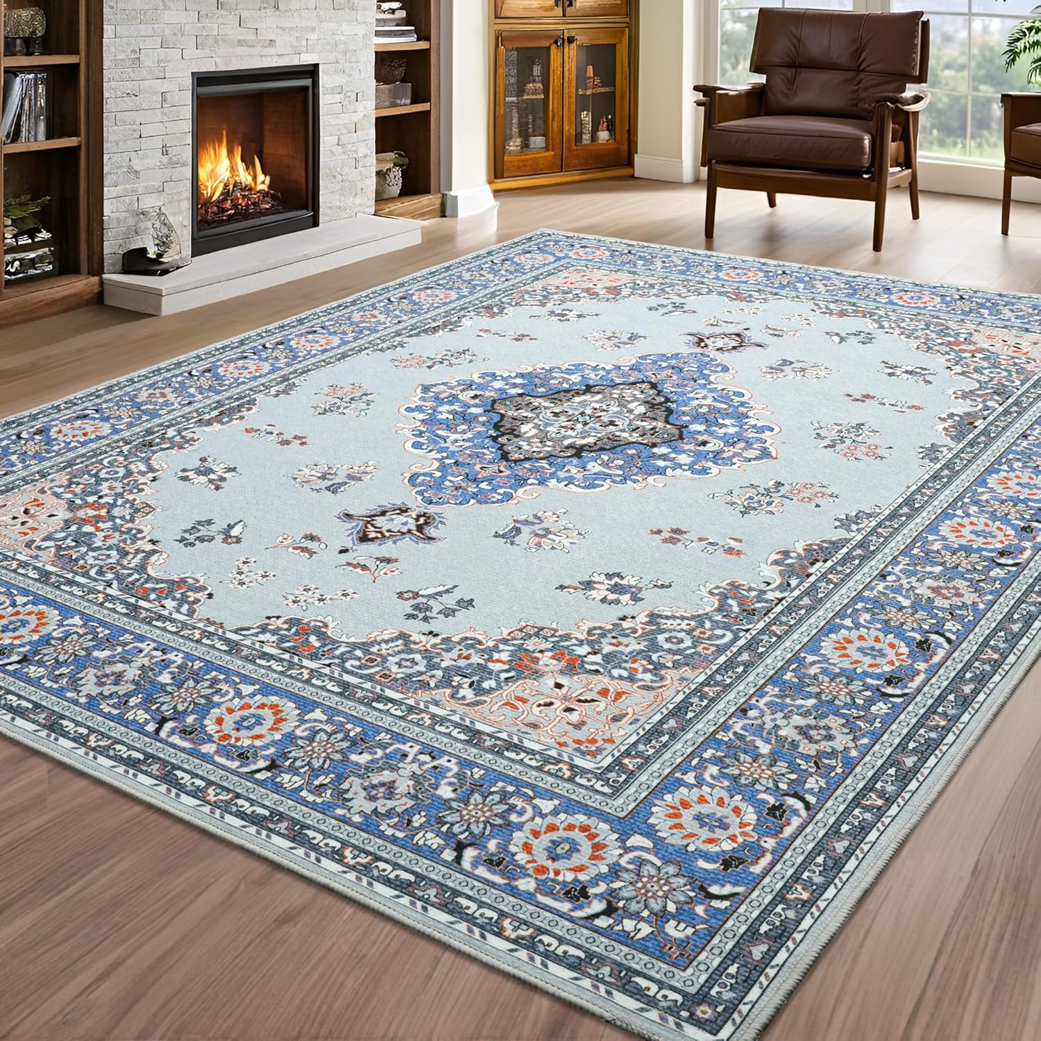 Tepook 6x9 Blue Area Rugs for Living Room, Non-Slip Machine Washable Rugs Large...