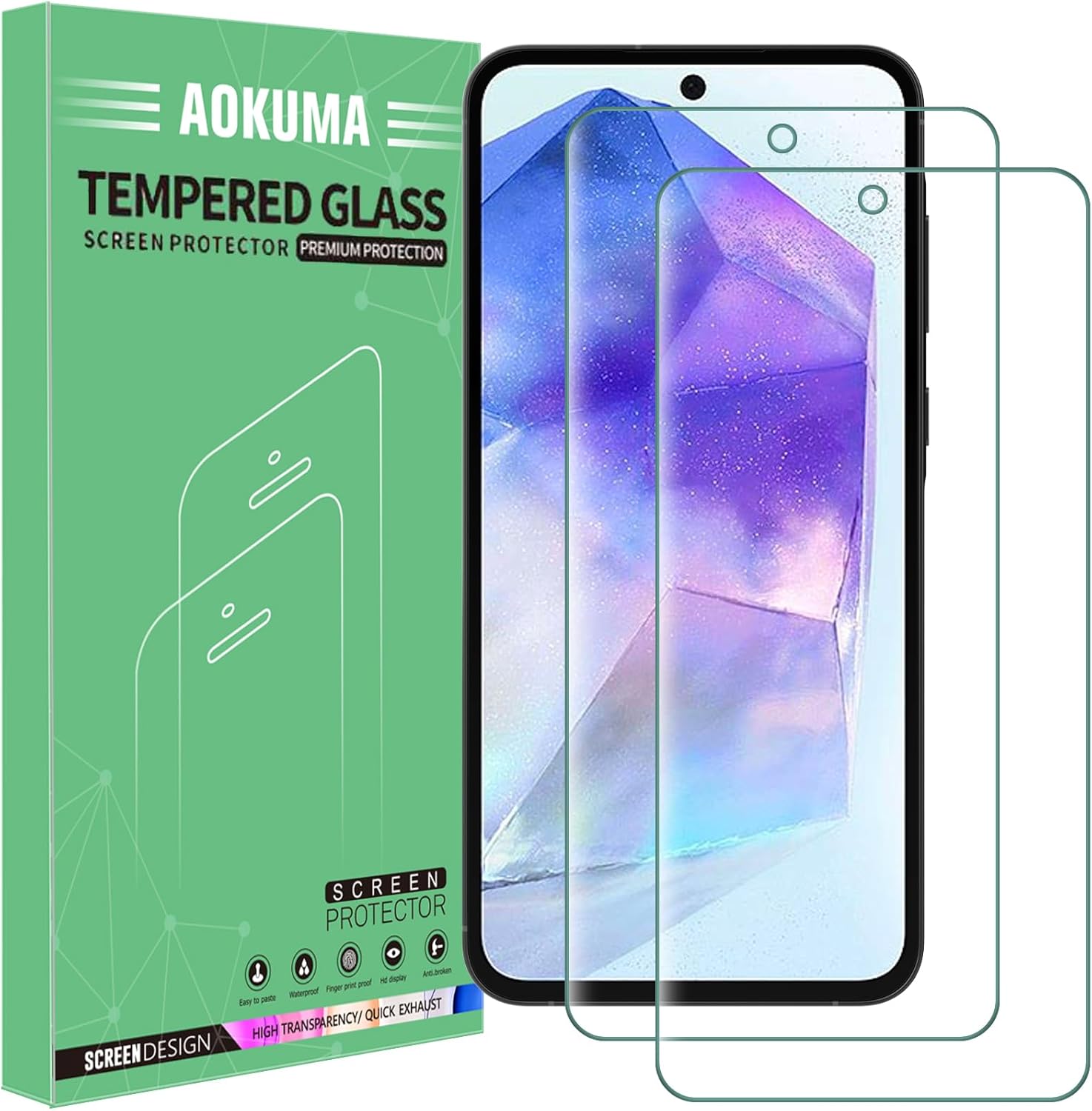 AOKUMA Tempered Glass for Samsung Galaxy A55 5G Screen Protector, [2 Pack] Premi...