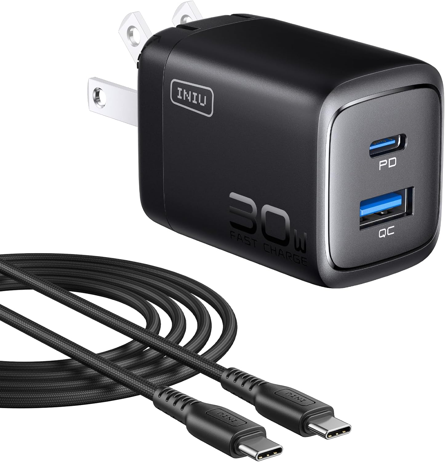 INIU USB C Charger, 30W PD QC 3.0 Dual Port Fast Charging Type C Charger Block w...