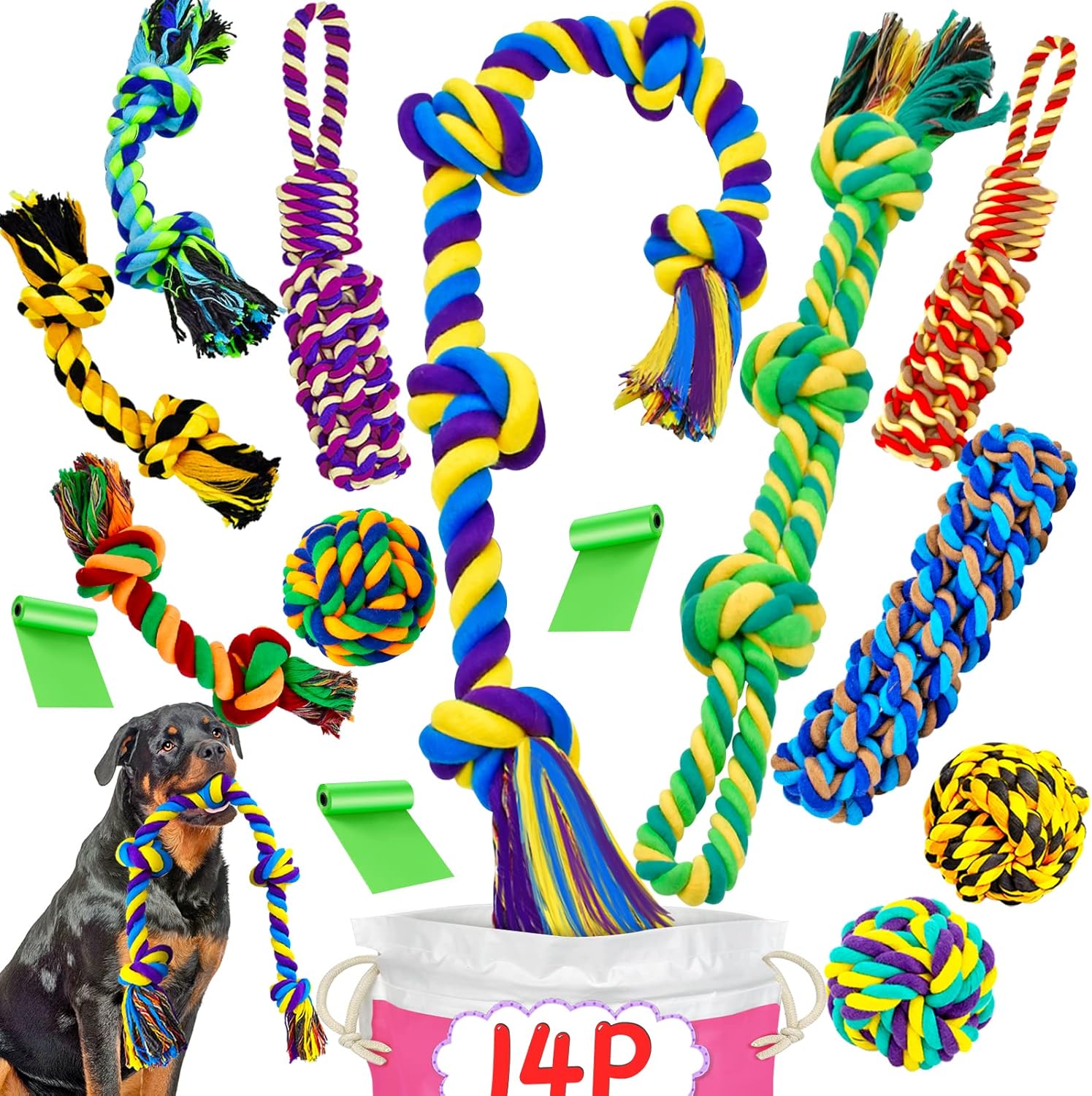 XL Dog Chew Toys for Aggressive Chewers Large Breed, 14 Pack Tough Indestructibl...