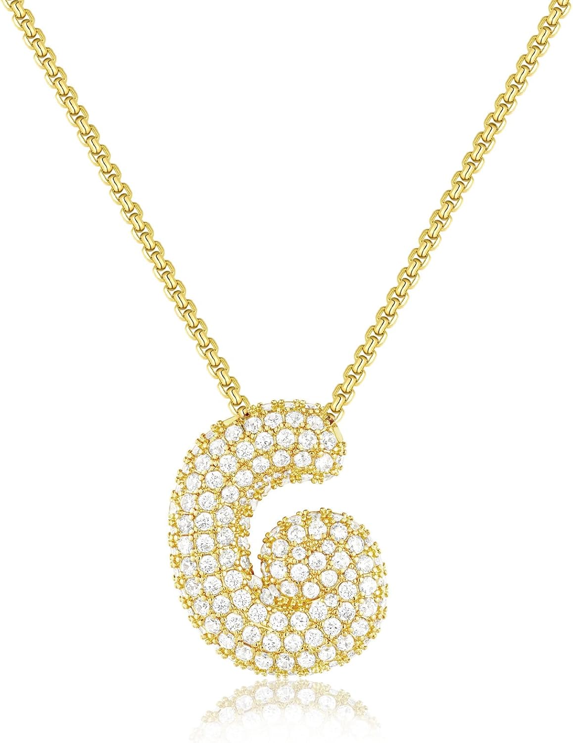 KissYan Bubble Letter Necklace, 14K Gold Plated Balloon Initial Pendant Box Chai...