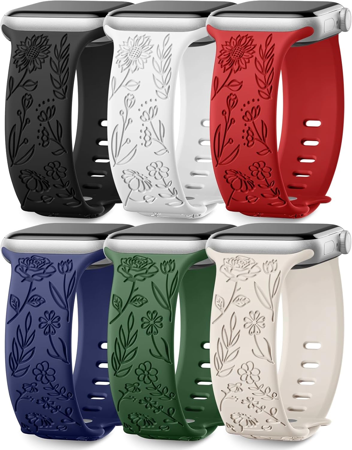 SNBLK 6 Pack Floral Engraved Bands Compatible with Apple Watch Bands for Women &...