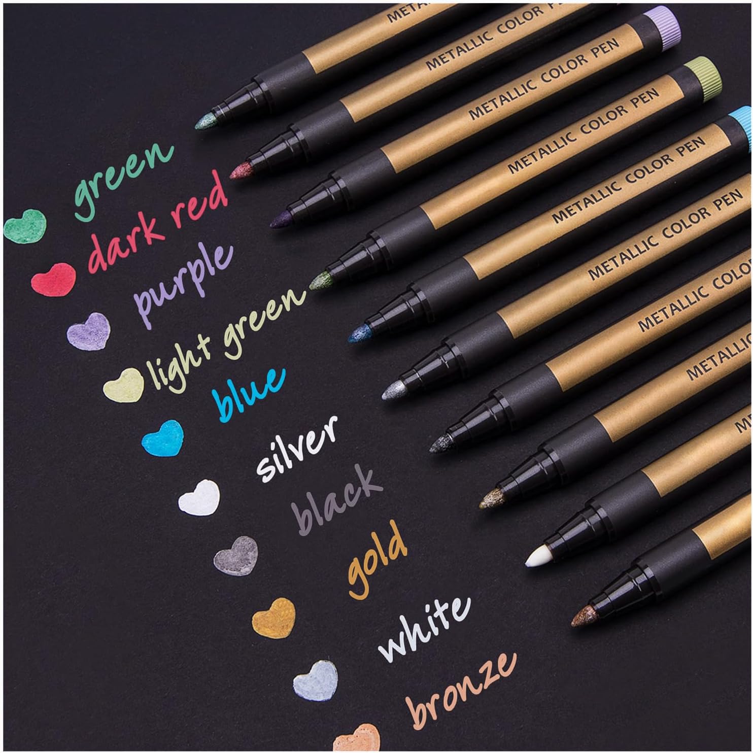 Dyvicl Metallic Marker Pens - Set of 10 Medium Point Metallic Markers for Rock P...
