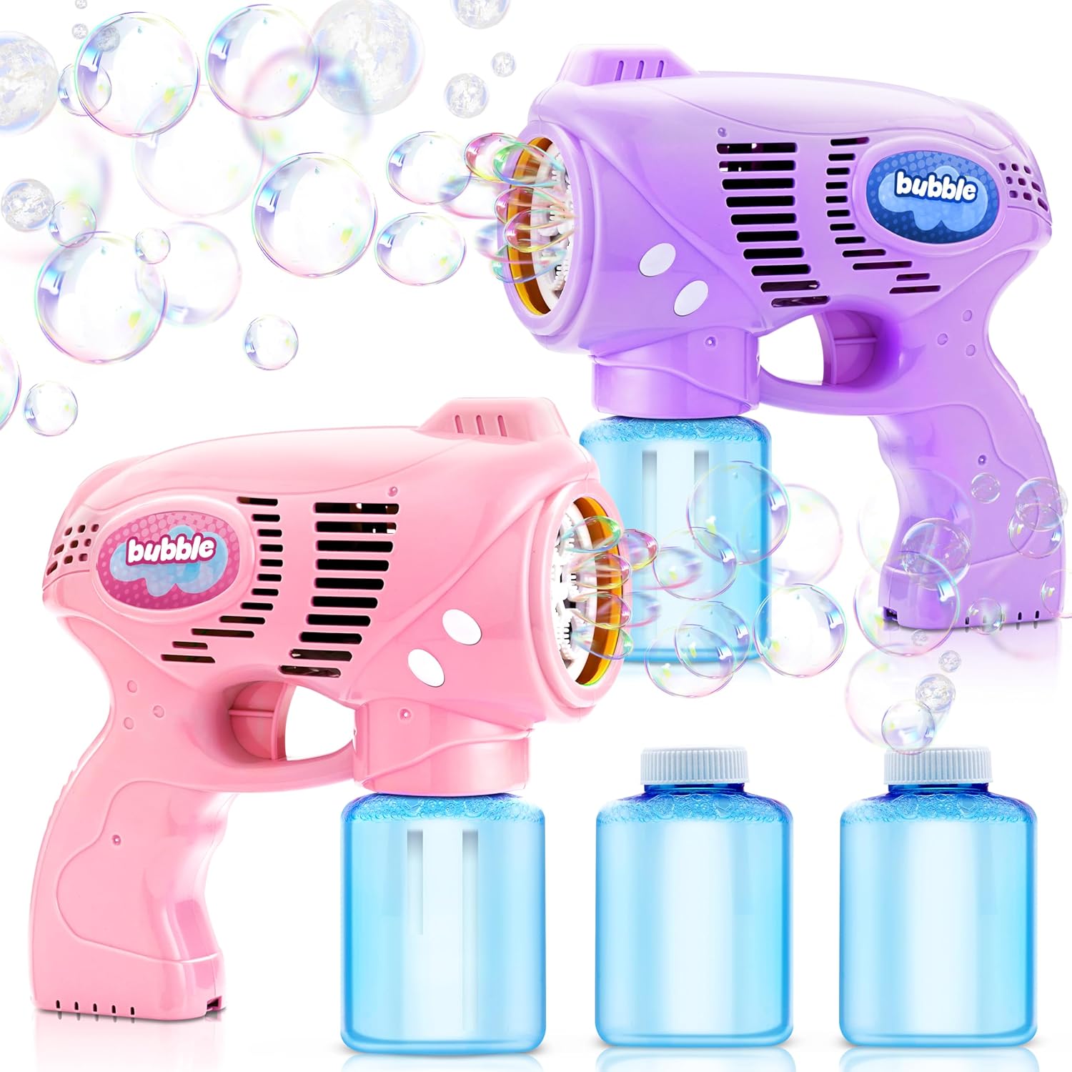 JOYIN 2 Bubble Guns with 2 Bottles Refill Solution, Bubble Machine Gun for Kids,...
