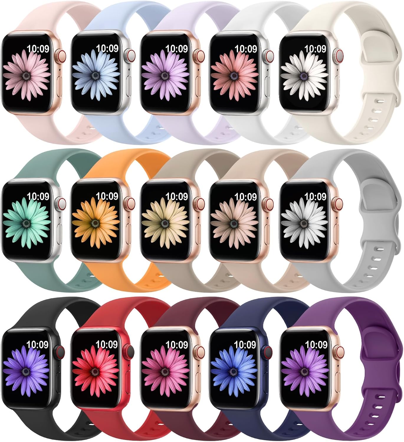 15 Pack Soft Silicone Bands Compatible with Apple Watch Band 40mm 41mm 38mm 45mm...