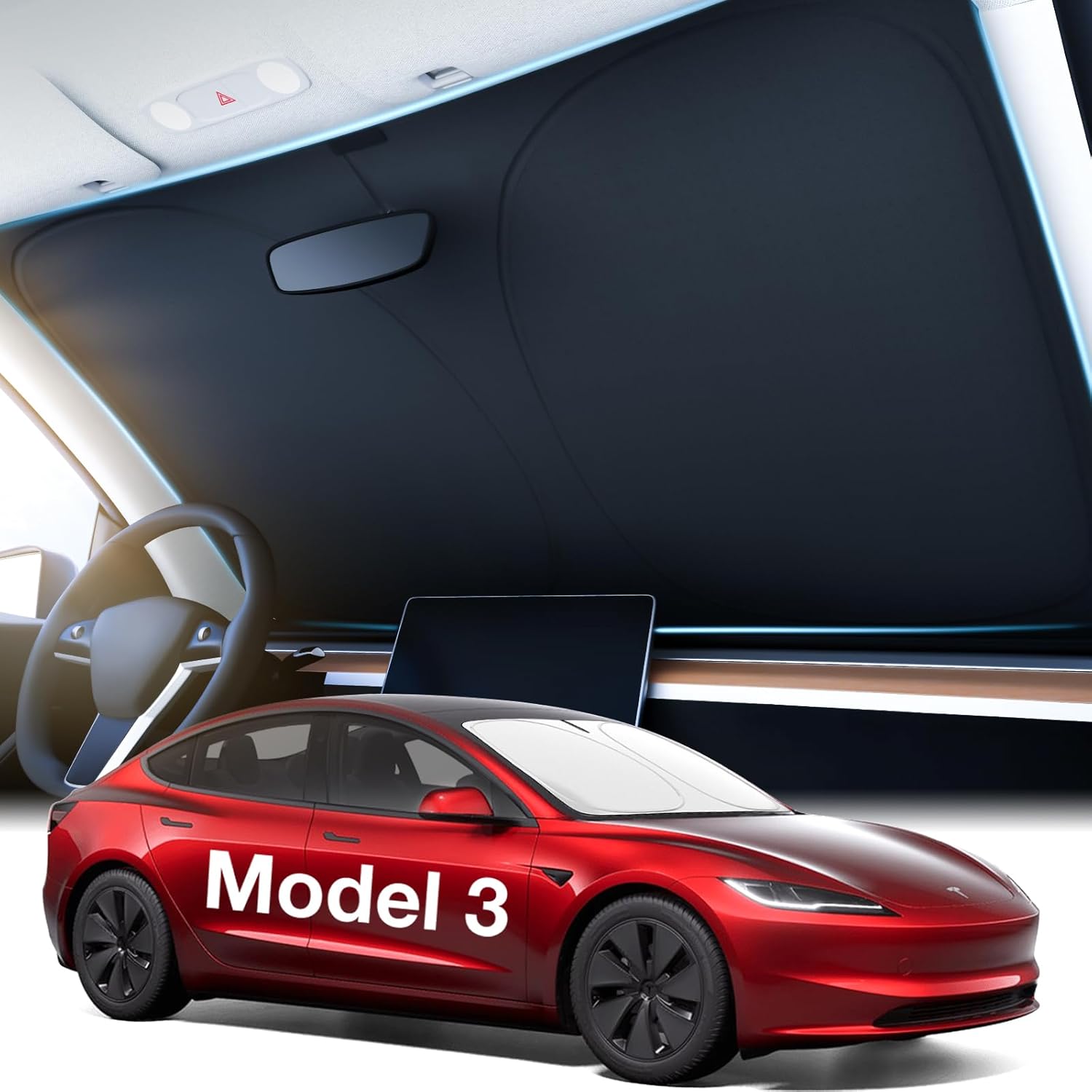 2025 Upgraded Accessories Tesla Model 3 Windshield Sunshade [OEM Design, 100% Su...
