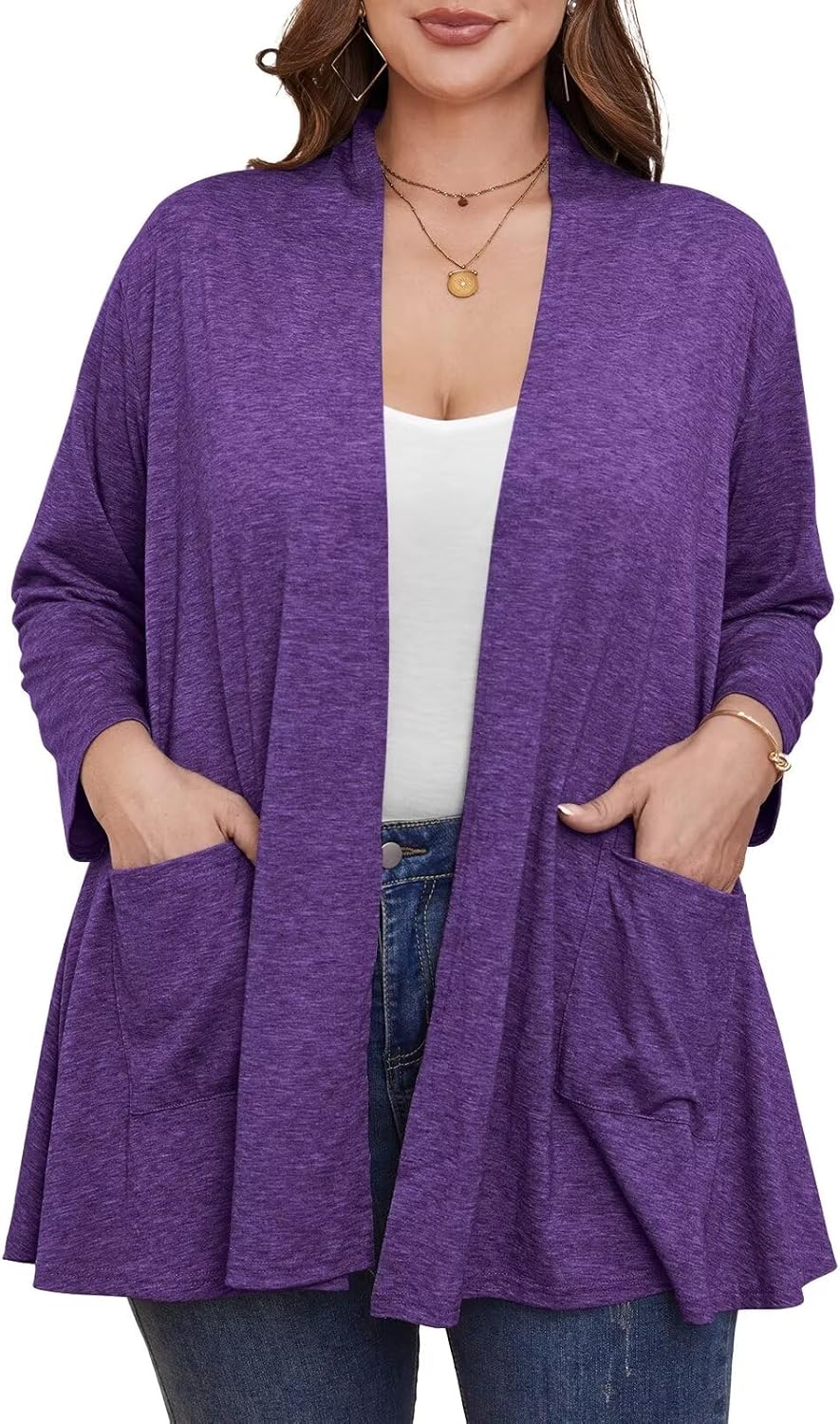 BELAROI Women Cardigan Casual Lightweight Plus Size Cardigan 3/4 Sleeve Open Fro...