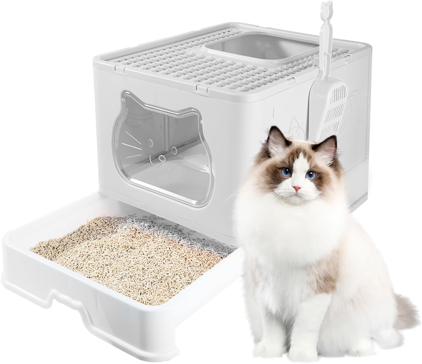 Trintion Cat Litter Box with Hooded, Large Space Foldable Cat Litter Tray, with...
