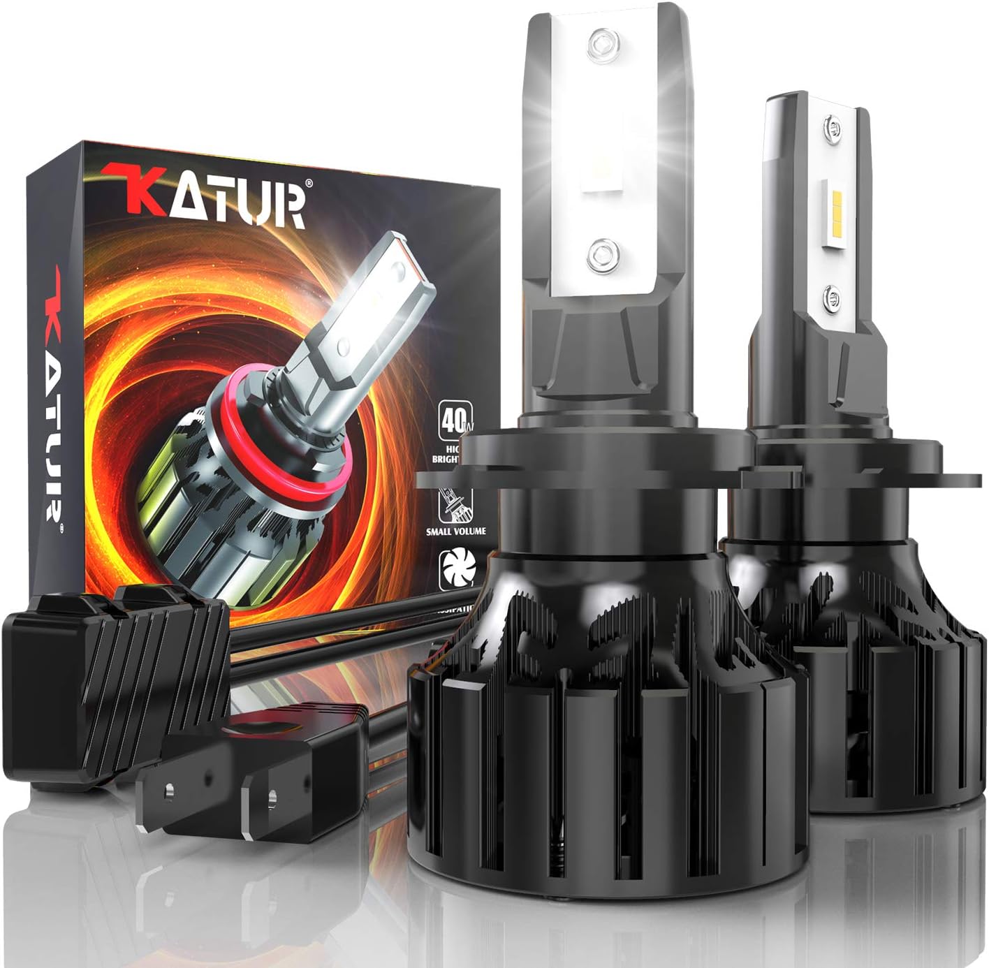 KATUR H7 LED Headlight Bulb, 80W 16000LM 6000K Cool White 400% Brightness Super...