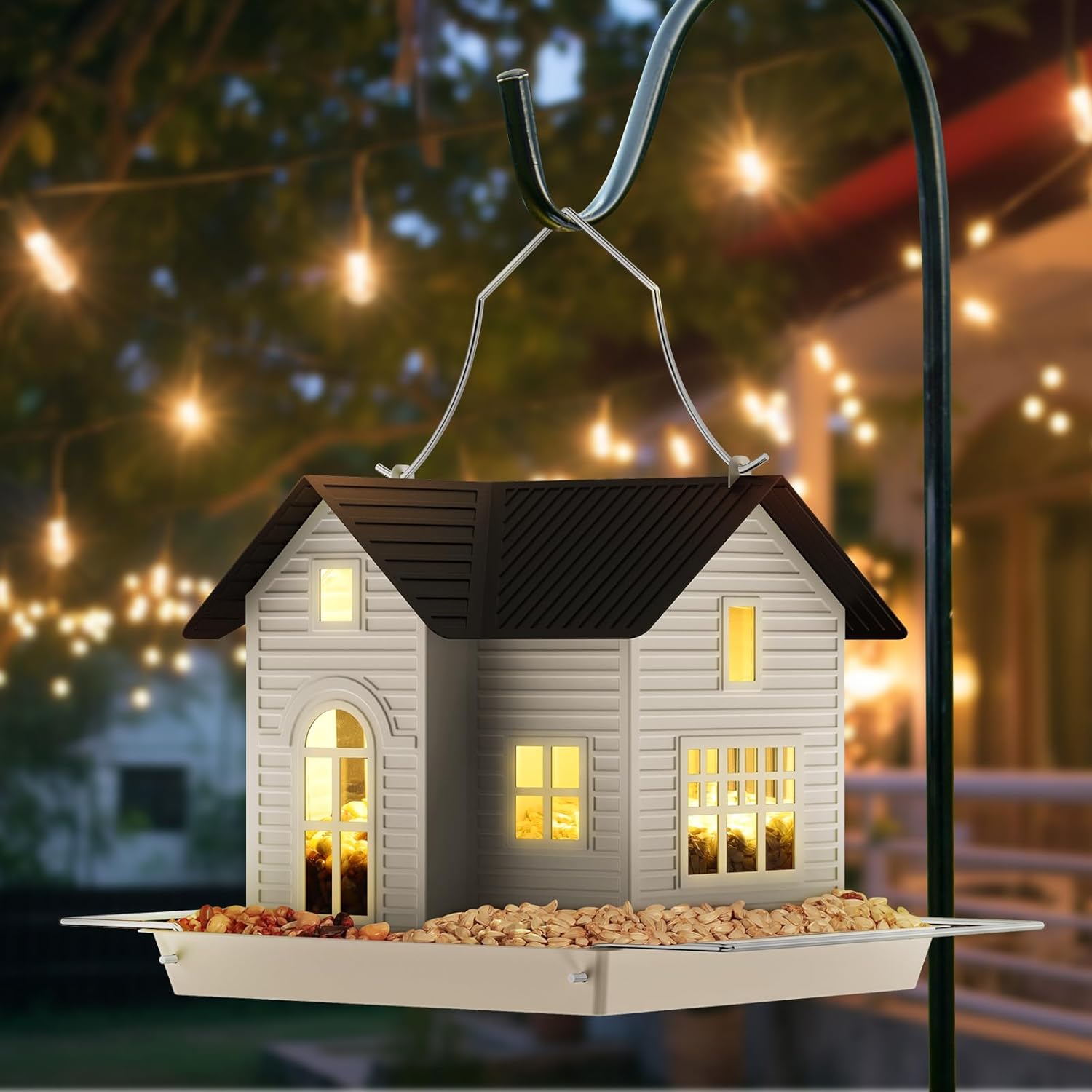 MrCrafts Solar Bird Feeder - Hanging Metal Bird House Feeder with Solar Lights,...