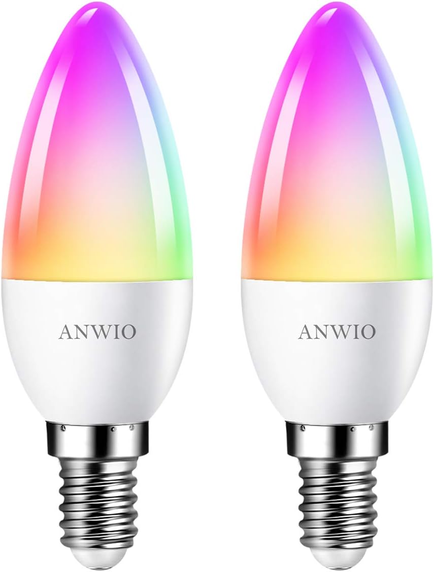 ANWIO Alexa Smart 5W E14 Candle LED Bulb,Dimmed C37 Tuya WiFi Bulb Smart Life,47...