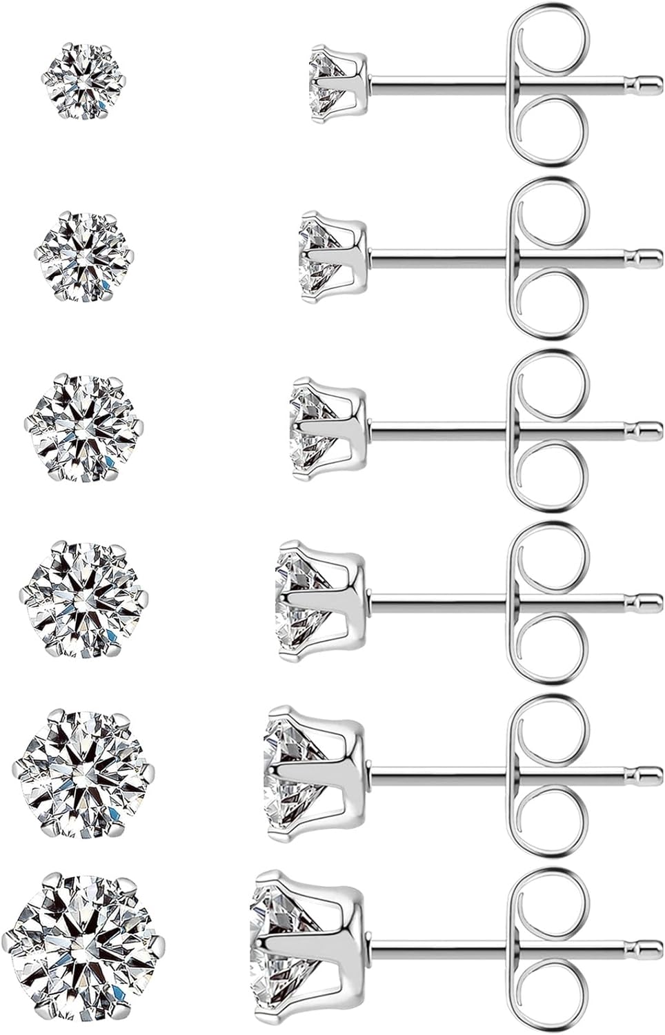 Stainless Steel Stud Earrings Set Hypoallergenic Cubic Zirconia 14K White Gold C...