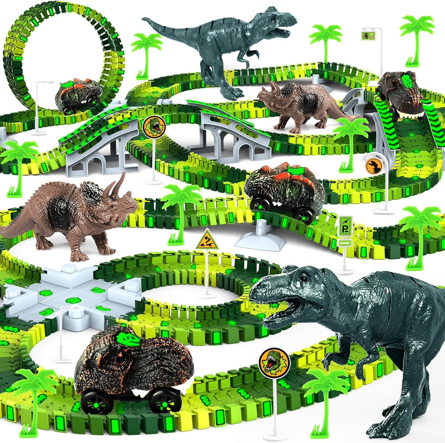 Dinosaur Toys for Kids 3-5, Create A Dinosaur World Road Race Tracks Glow in The...