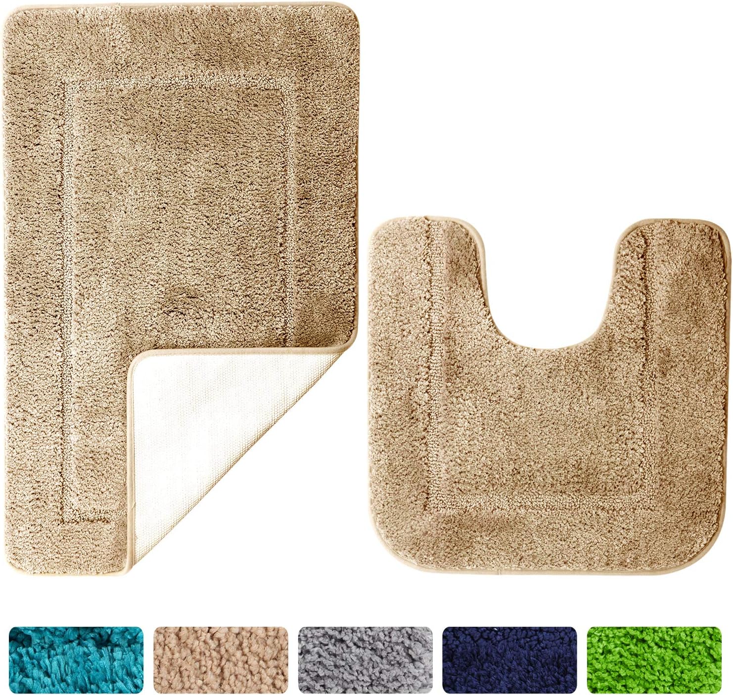 SOANNY Camel Bath Mat Set of 2, High Density Soft Microfiber Non-Slip Bathroom M...