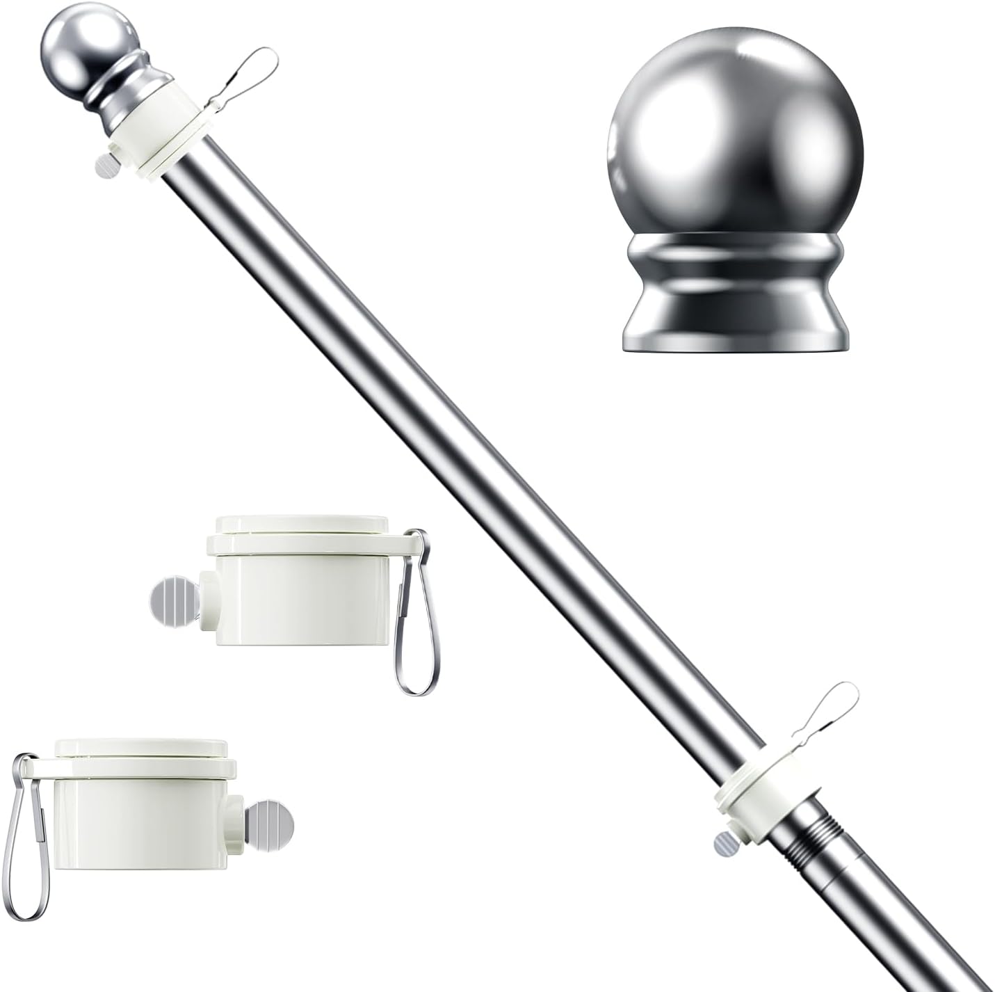5 FT Flag Pole, Tangle Free Spinning Stainless Steel Weather Resistant Rustproof...