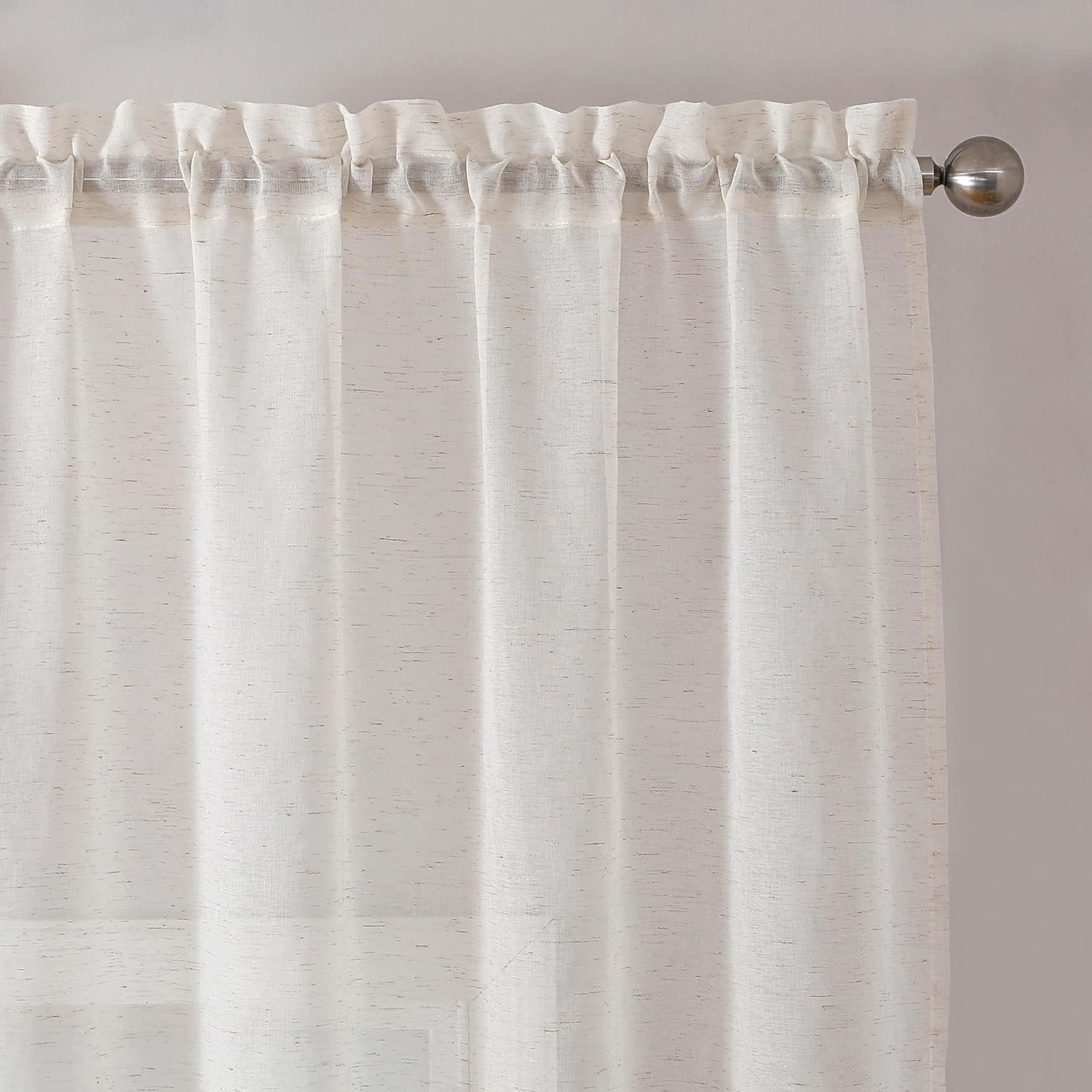 Simplebrand Natural Linen Textured Sheer Curtains 63 Inch Length 2 Panels, Rod P...