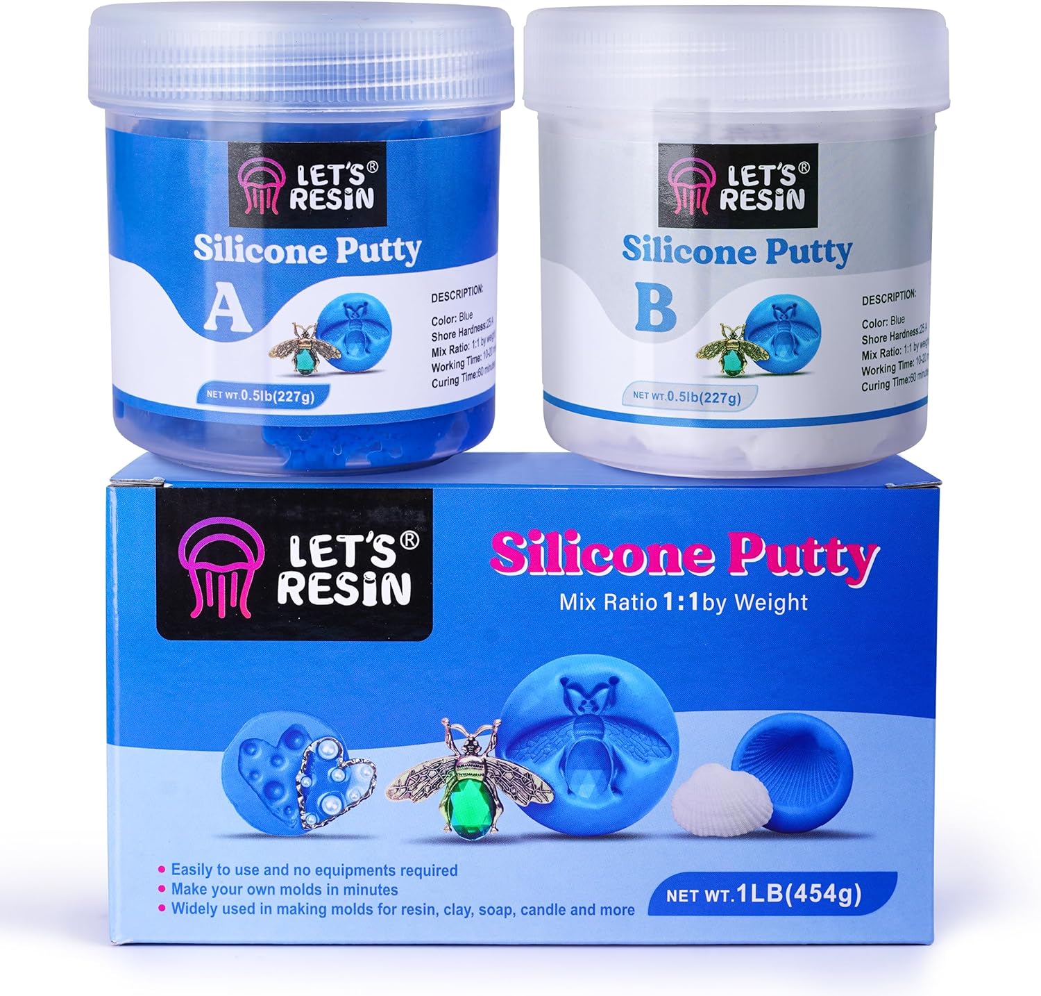 LET'S RESIN Silicone Putty,1LB/40A Silicone Mold Making Kit, Non-Toxic,Strong&Fl...