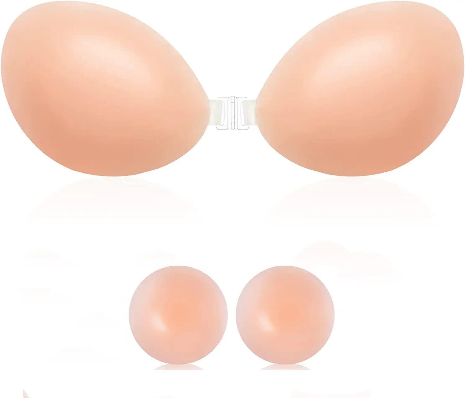 Women's Invisible Strapless Bras, Reusable Stick On Bra Skin-Friendly Sticky Pus...