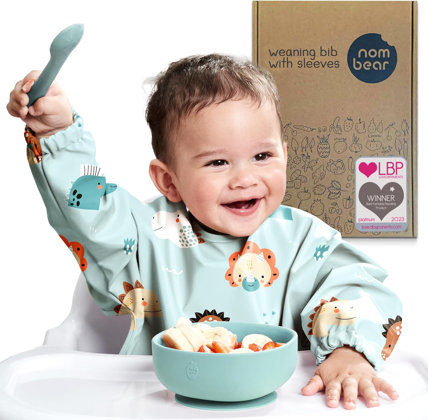 Nombear ® Baby Weaning Bib with Sleeves - Waterproof Baby Bibs for 6-12 Months,...