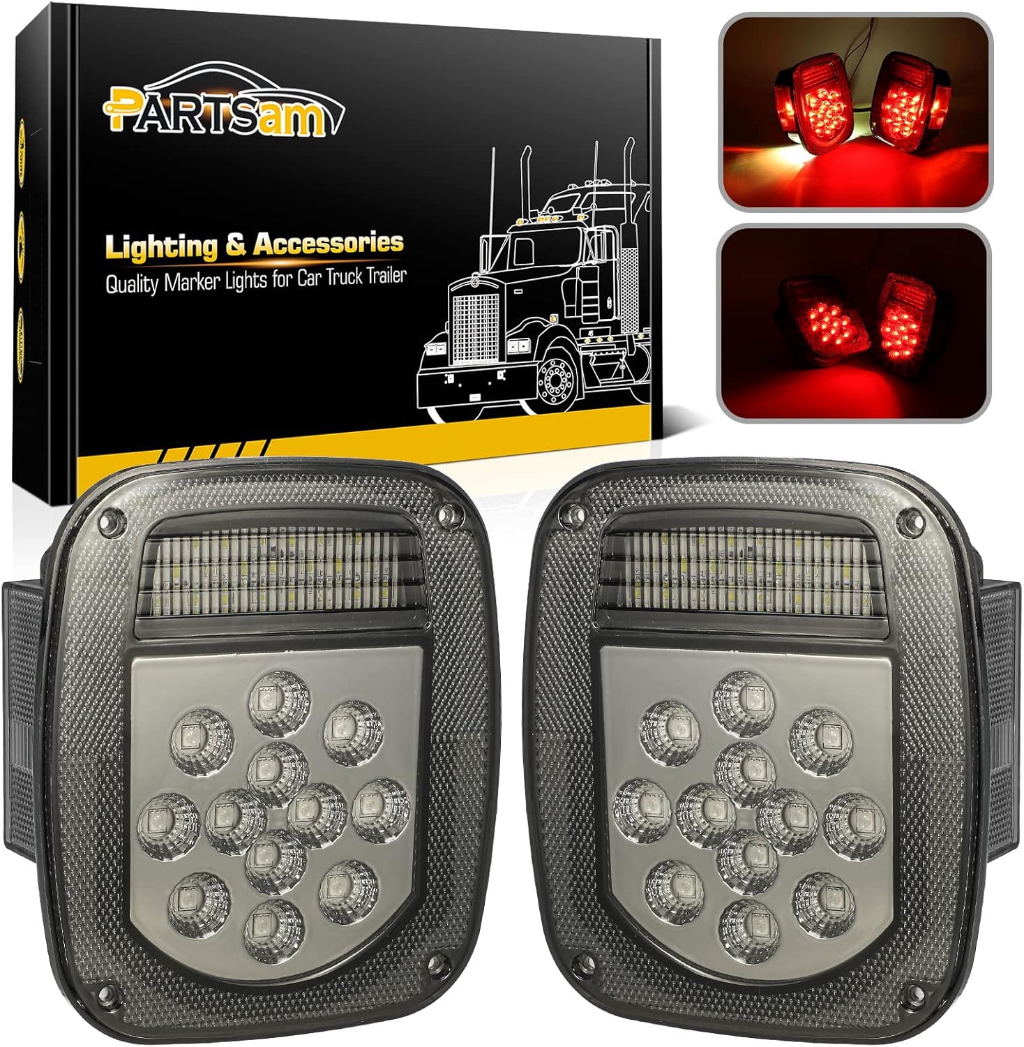 Partsam Square Rear Combination Tail Lights Lamps Assembly Compatible with 1979-...