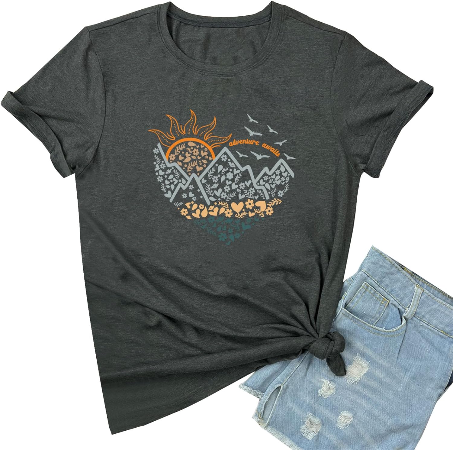 YITAN Women Adventure Tshirt Cute Graphic Tees Small Dark Grey