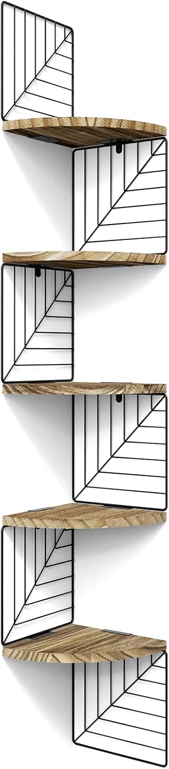 Love-KANKEI Corner Shelf Wall Mount of 5 Tier Rustic Wood Floating Shelves Wall...