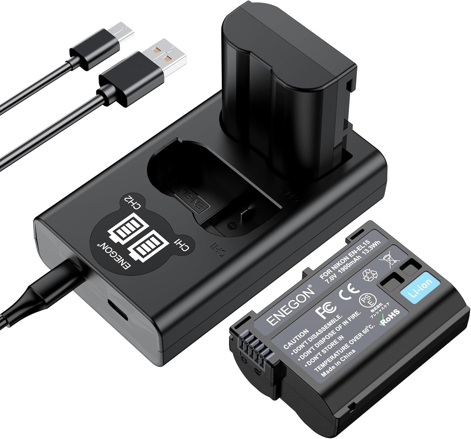 ENEGON EN-EL15 Replacement Battery(2-Pack) and Smart LED Dual Charger Kit for Ni...