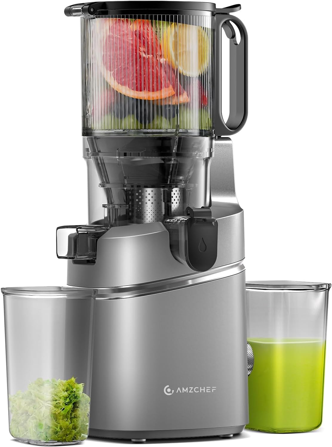 Juicer Machines, AMZCHEF 5.3-Inch Self-Feeding Masticating Juicer Fit Whole Frui...