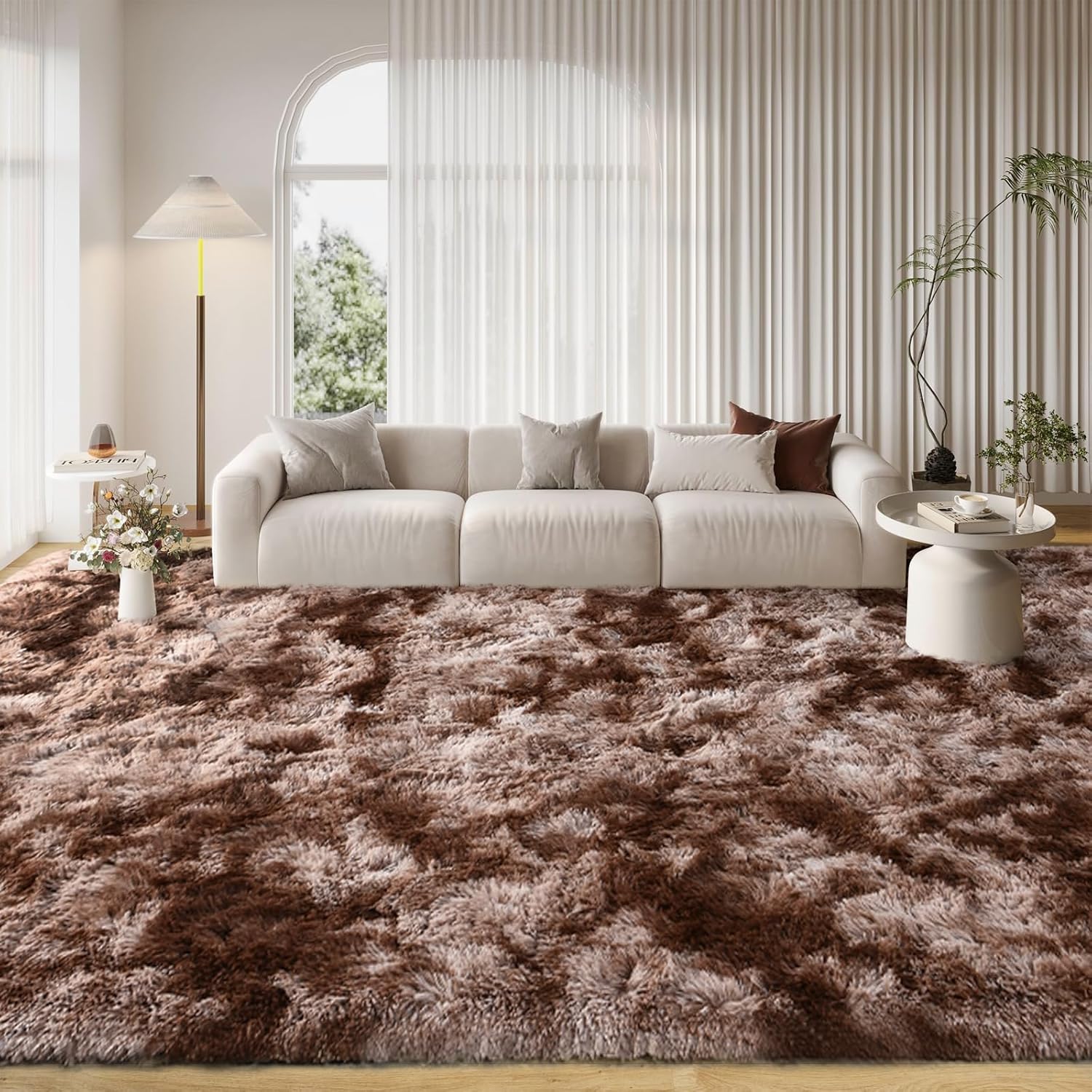 FinRèc 9x12 Fluffy Brown Rugs for Living Room Bedroom, Soft Indoor Fuzzy Shaggy...