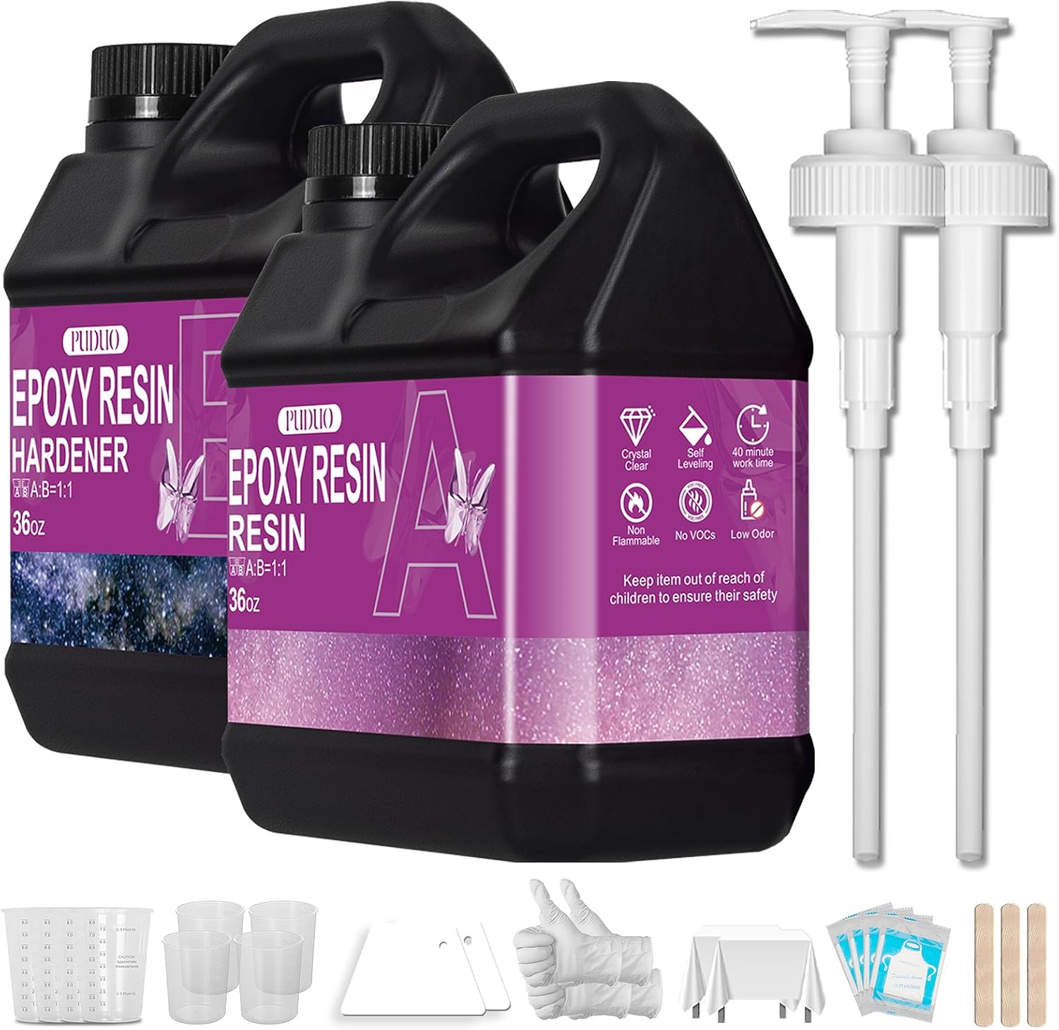 Puduo Epoxy Resin Kit 72OZ，Newly Formulated Crystal Clear Epoxy Resin，Strong,...