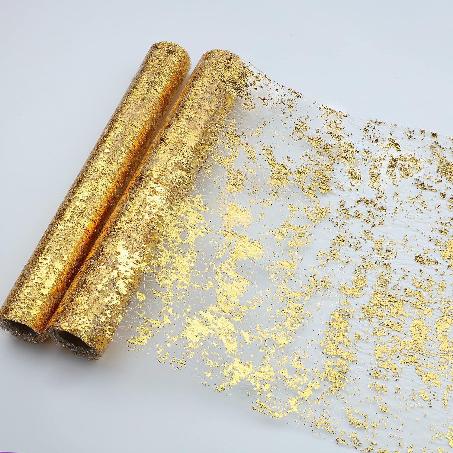 Snowkingdom 2 Pieces Gold Table Runner, Sequin Glitter Foil Metallic Gold Thin M...