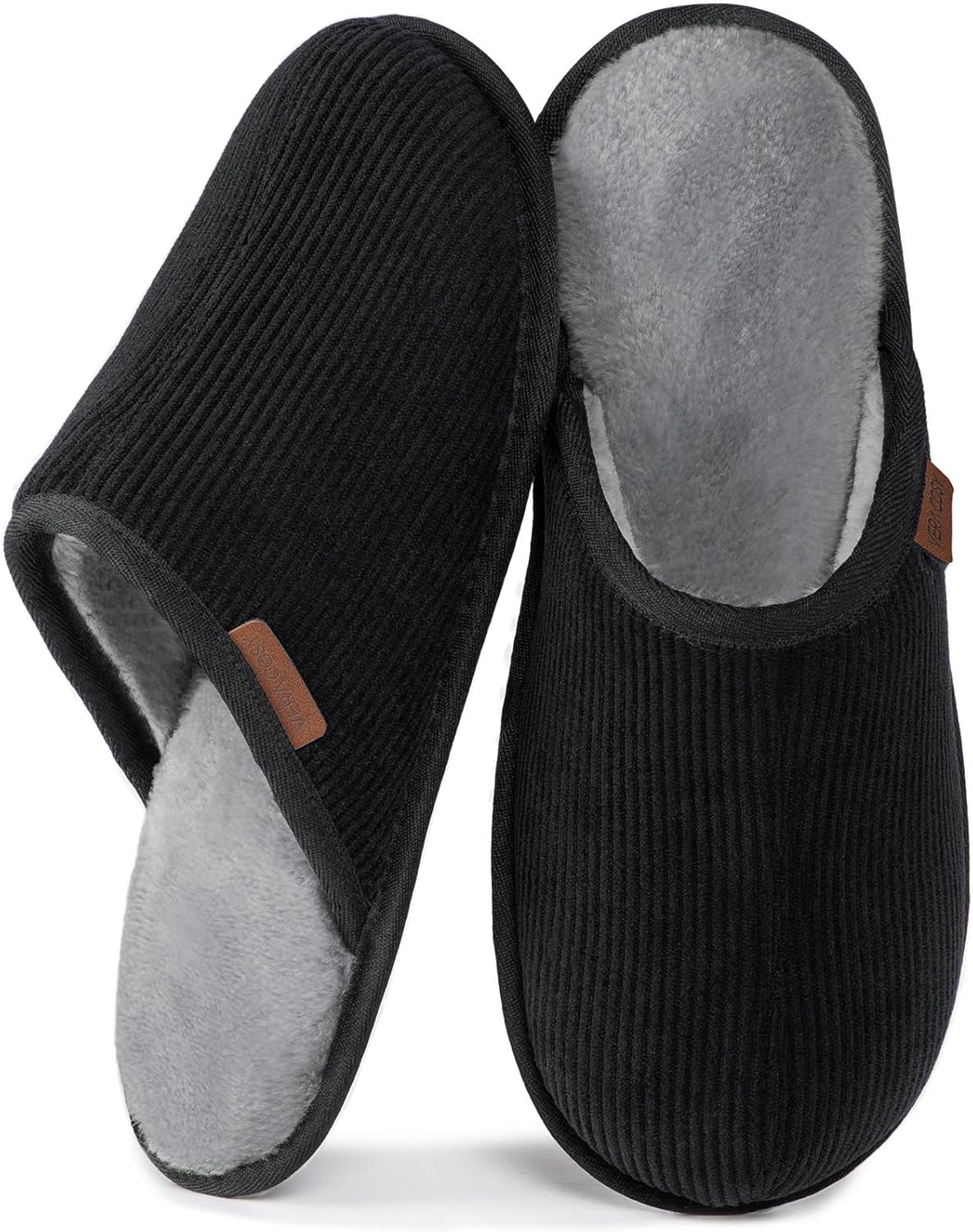 VeraCosy Men's Corduroy Scuff Slippers Soft Comfy Memory Foam Non-slip Indoor Ho...