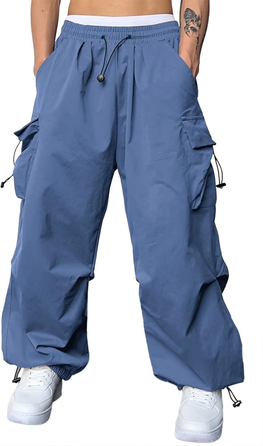JMIERR Men's Baggy Cargo Pants Trendy Casual Parachute Pant Loose Fit Harem Jogg...