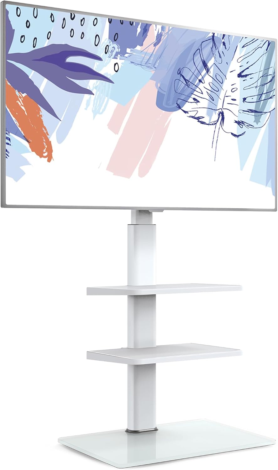 FITUEYES White TV Floor Stand for 32 to 60 inch TVs, Floor Standing TV Stand wit...