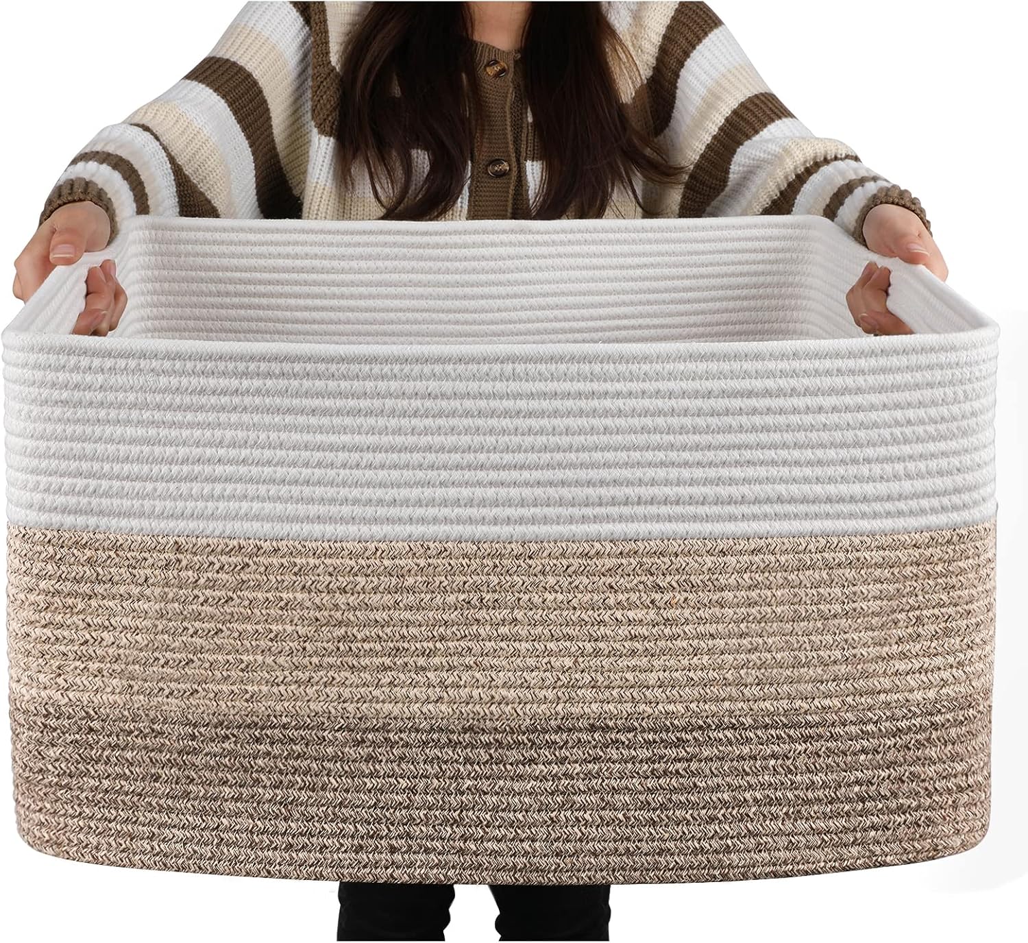 OIAHOMY Large Blanket Basket, Rectangle Woven Baskets for Storage, Nursery Blank...