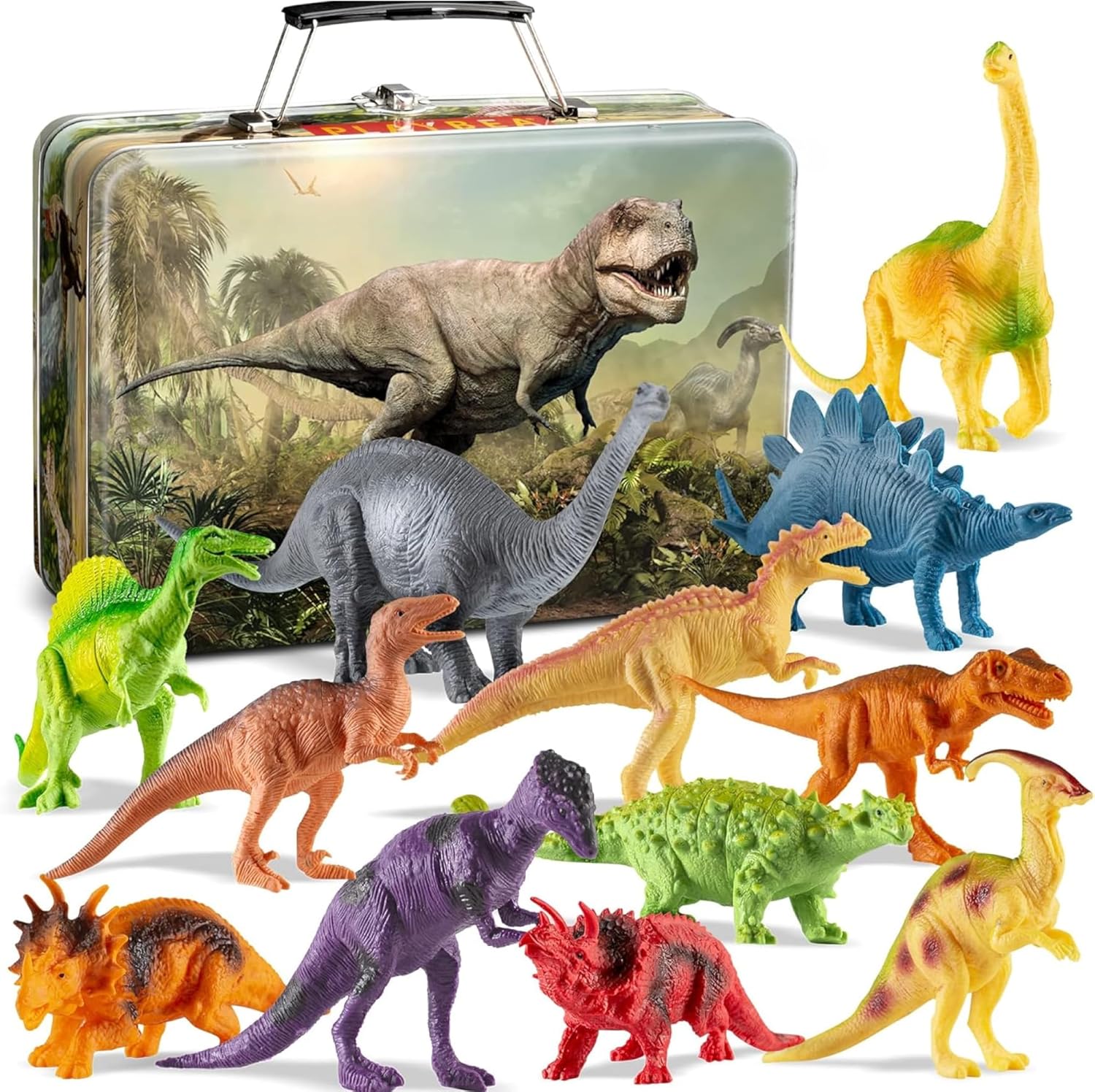 PLAYVIBE Dinosaur Toys for Kids 3-5 – 12 Realistic Small Dinosaur Figures with S...