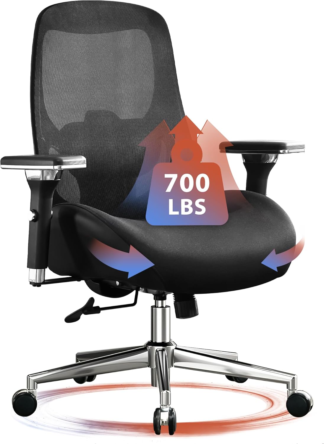 700lbs Big and Tall Office Chair with Wide Thick Seat Cushion for Sitting All Da...