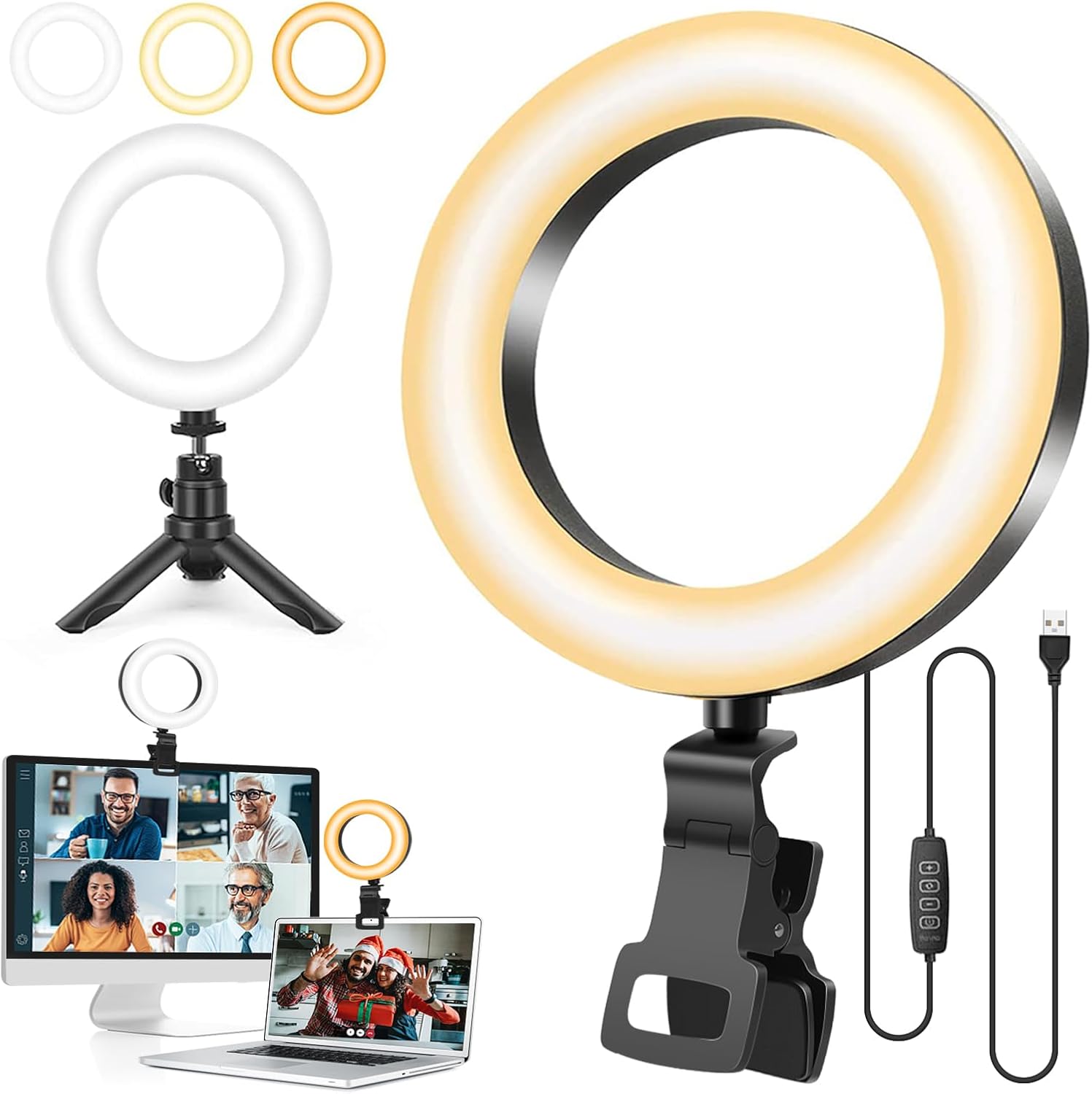 Ring Light with Tripod Stand&Clip Video Calls Ligh...