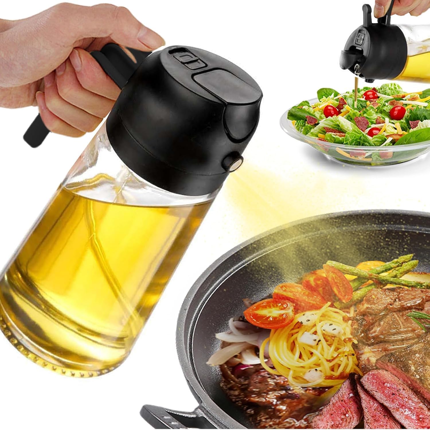 Oil Sprayer for Cooking, 16oz/470ml 2 In 1 Glass Olive Oil Sprayr & pourer for K...