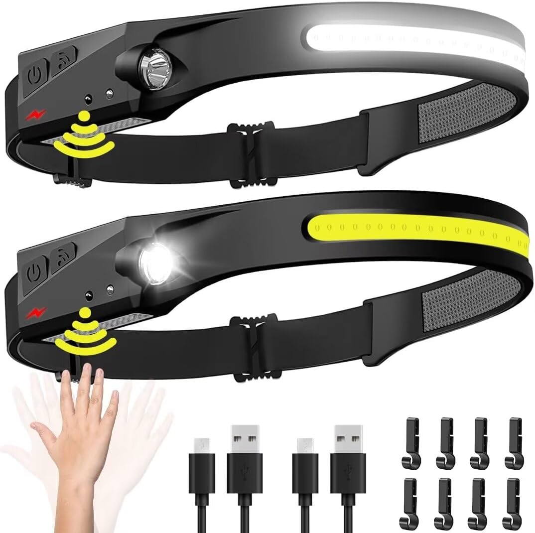 Headlamp Rechargeable 2PCS, 230° Wide Beam Head La...