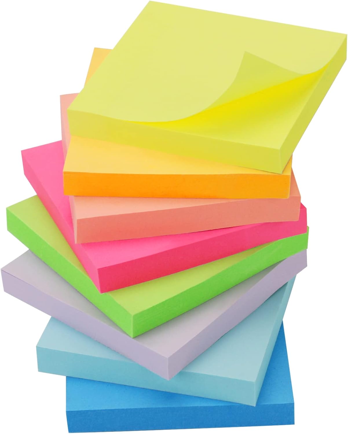 OWLKELA 800pcs Coloured Sticky Notes, 75 x 75mm, 8 Pads of 100 Sheets Self-Stick...