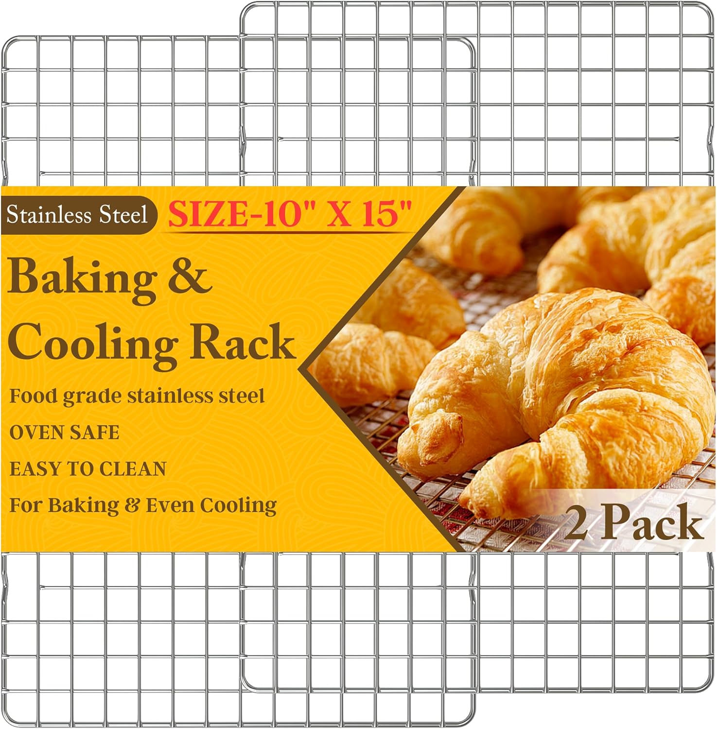2PCS Cooling Racks for Cooking and Baking - 10" x 15"Heavy Duty Stainless Steel...