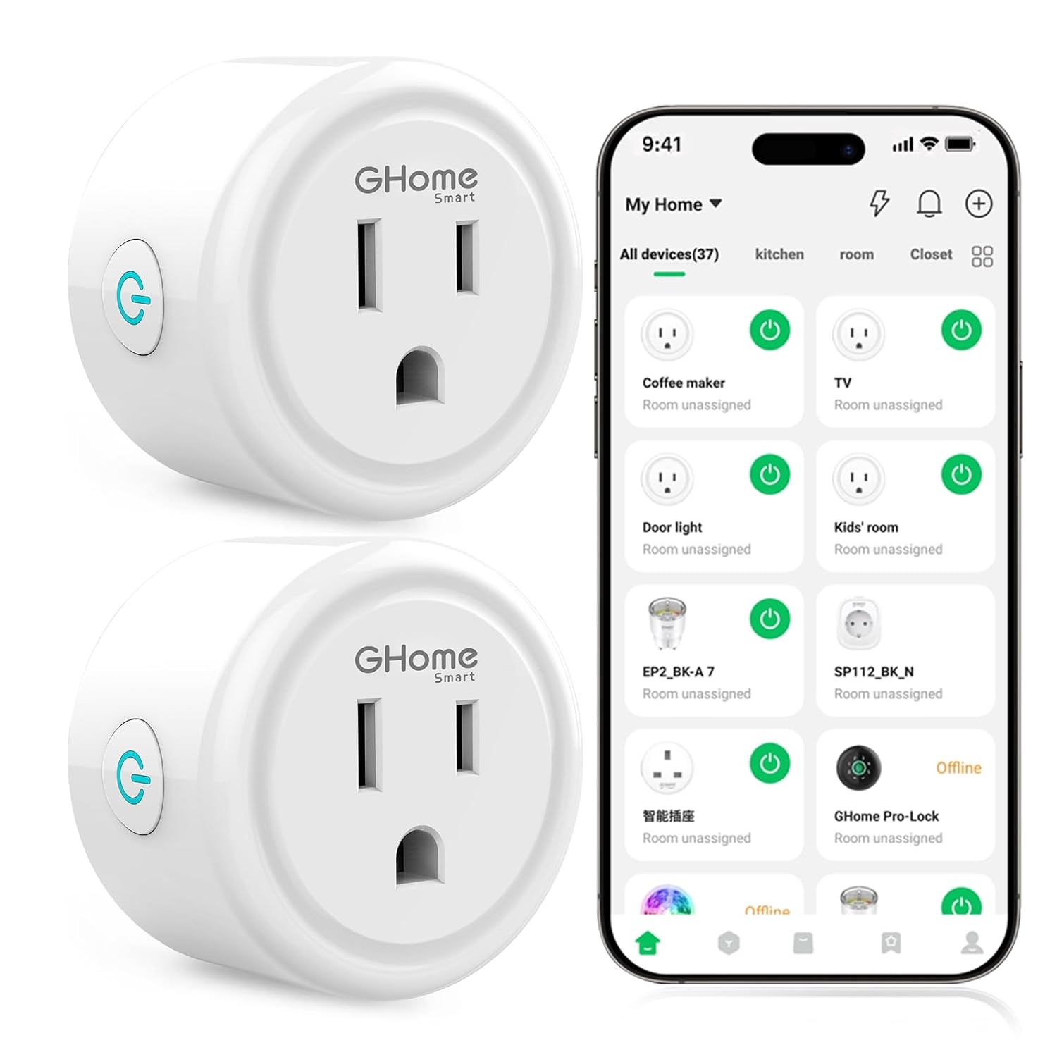 GHome Smart Plug,WiFi Smart Plugs Compatible with Alexa and Google Home,Smart Wi...